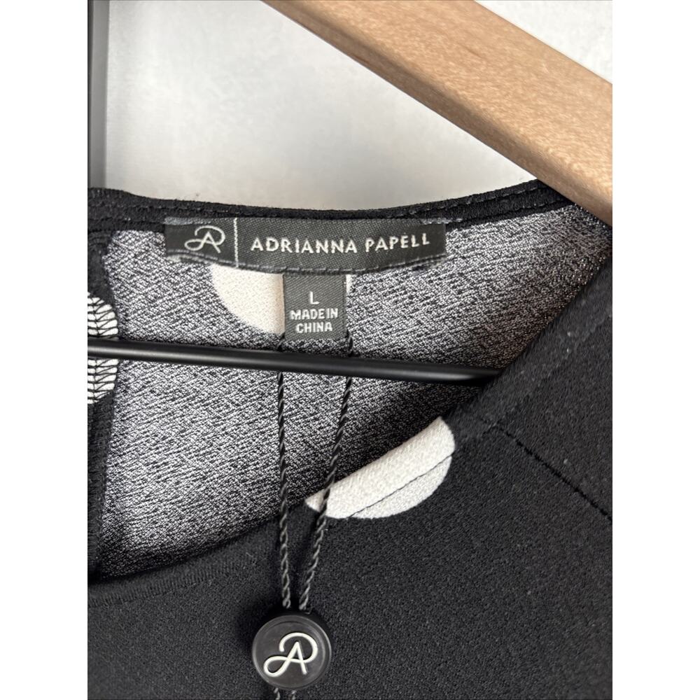 Adrianna Papell Women’s Large Black Polka Dot Blouse 3/4 Sleeve Career Flowy NEW - Picture 7 of 15